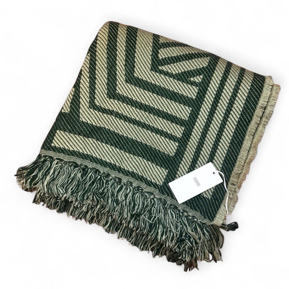 NWT CLOSED Green Abstract 70s Design Brushed Wool Scarf Shawl — One Size
